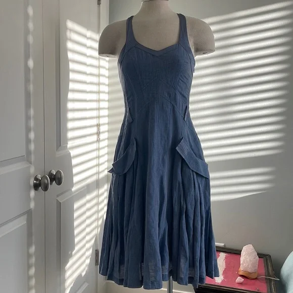 Armani Exchange | Dresses | Armani Exchange Linen Silk Blue A Line Dress  Size 4 | Poshmark